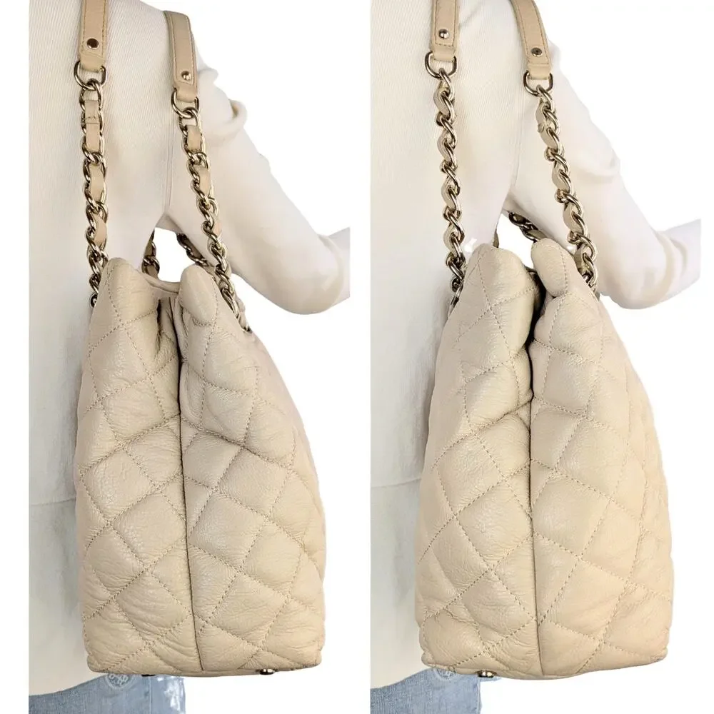 Kate Spade Gold Coast Maryanne Shoulder Bag Beige Quilted Leather Gold Chain